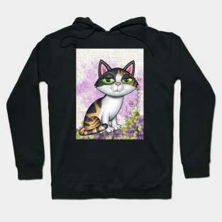 Cute Calico Kitty with purple and yellow flowers Hoodie